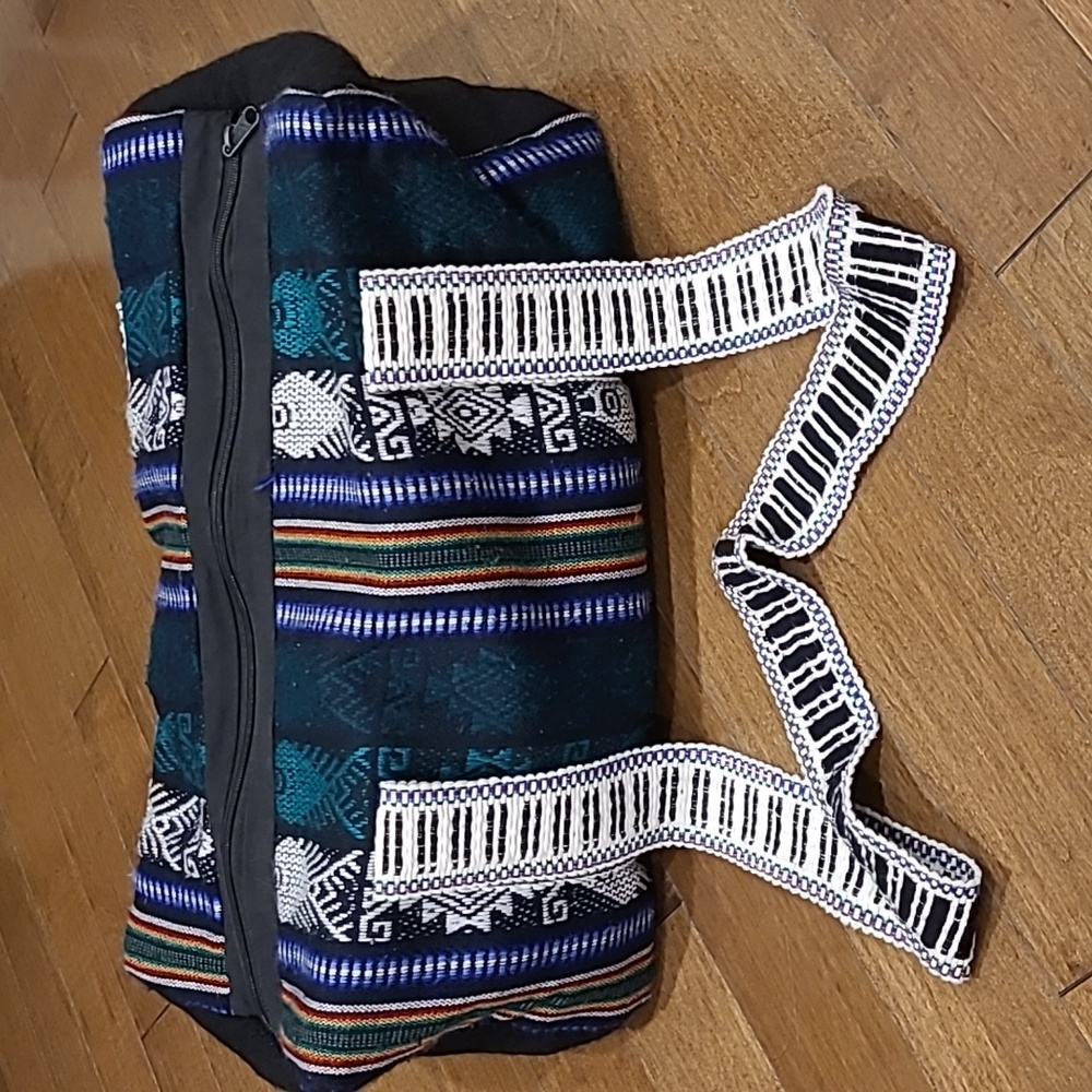 Vintage Handmade Carribean Tribal 8" X 18" Duffle Bag
